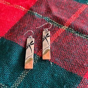 Silver copper and gold tone dragonfly earrings